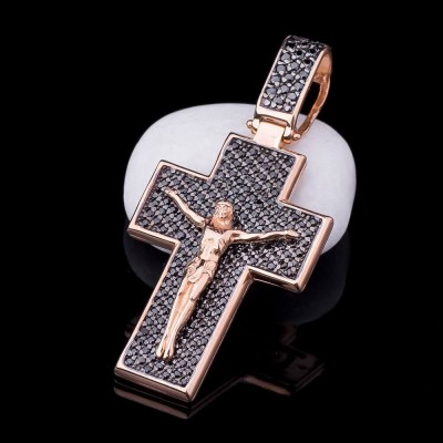 Золотой крест с черными камнями (270046)